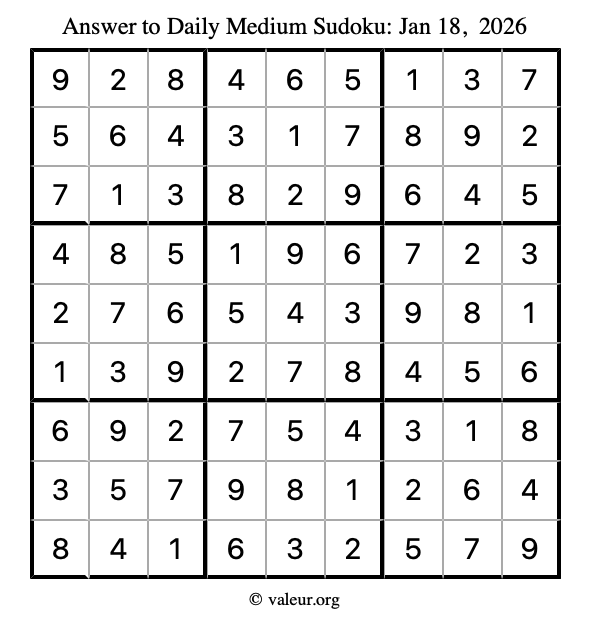 Answer to medium sudoku January 18, 2026