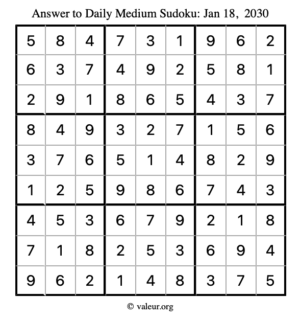 Answer to medium sudoku January 18, 2030
