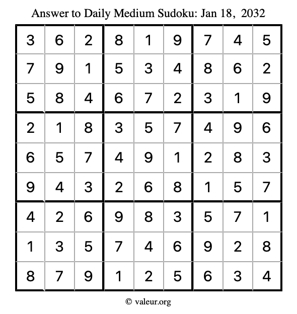 Answer to medium sudoku January 18, 2032