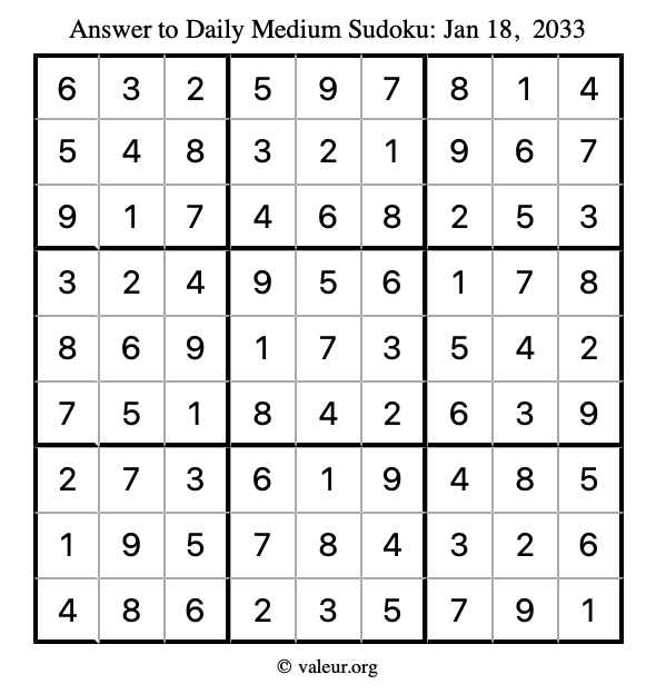 Answer to medium sudoku January 18, 2033
