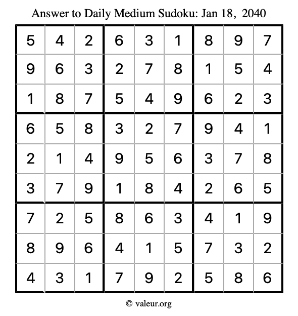 Answer to medium sudoku January 18, 2040