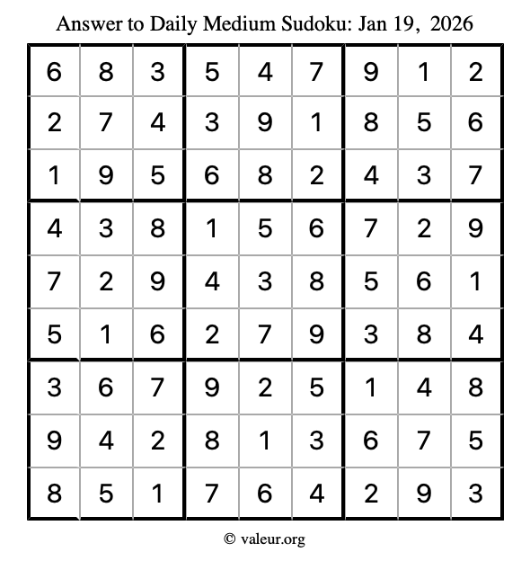 Answer to medium sudoku January 19, 2026