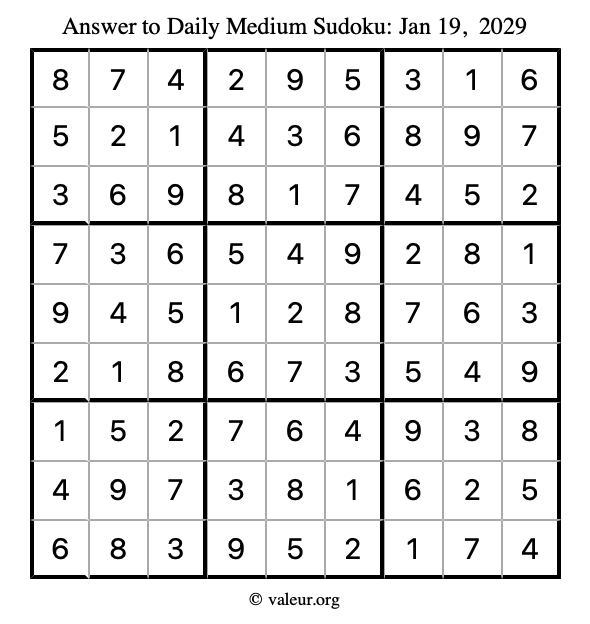 Answer to medium sudoku January 19, 2029