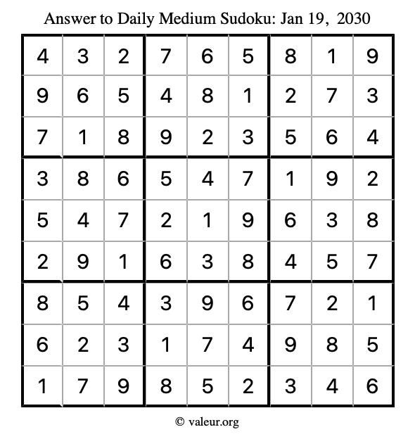 Answer to medium sudoku January 19, 2030