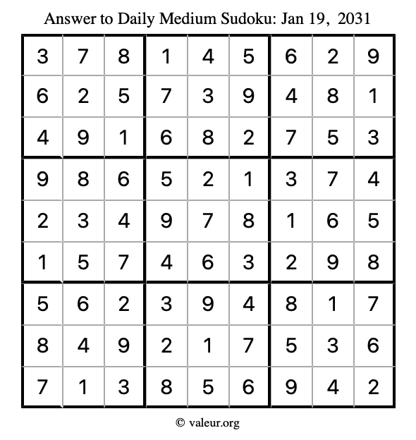 Answer to medium sudoku January 19, 2031