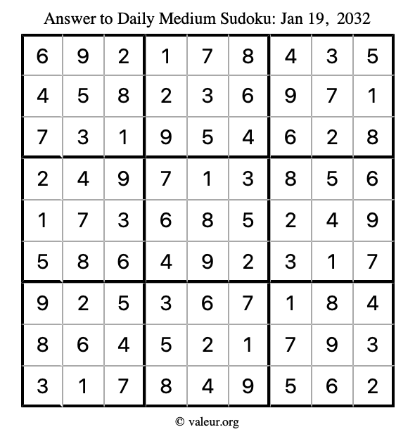 Answer to medium sudoku January 19, 2032