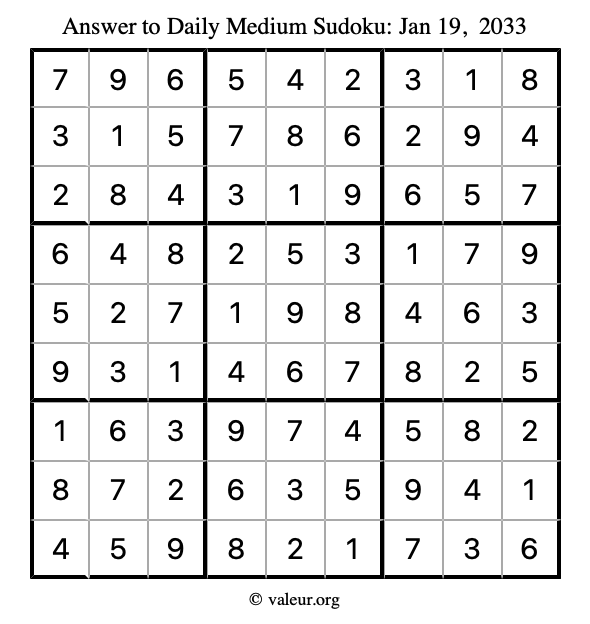 Answer to medium sudoku January 19, 2033