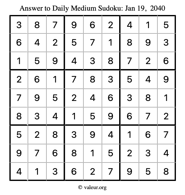 Answer to medium sudoku January 19, 2040