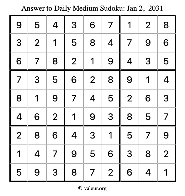 Answer to medium sudoku January 2, 2031