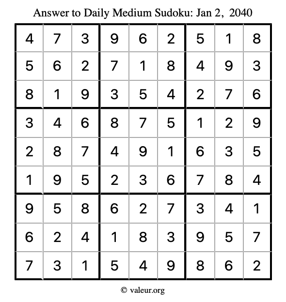 Answer to medium sudoku January 2, 2040