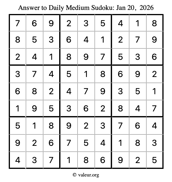 Answer to medium sudoku January 20, 2026