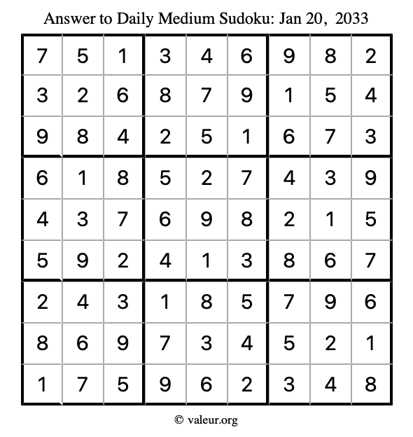 Answer to medium sudoku January 20, 2033