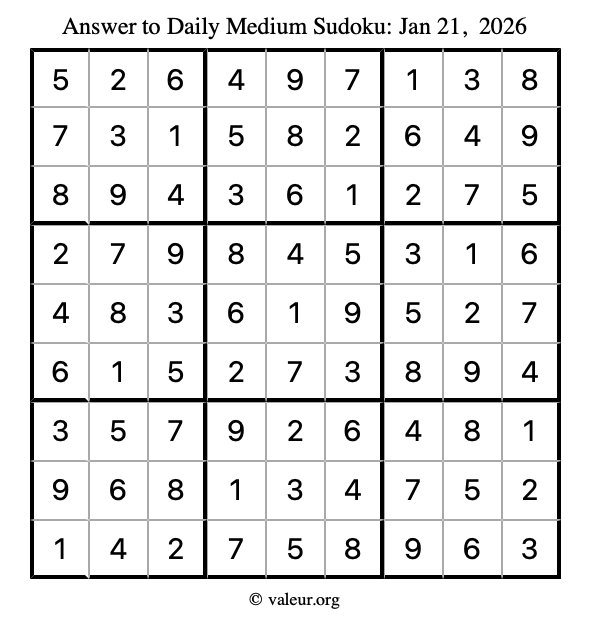 Answer to medium sudoku January 21, 2026