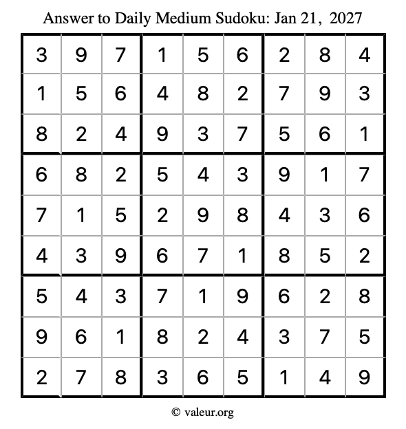 Answer to medium sudoku January 21, 2027