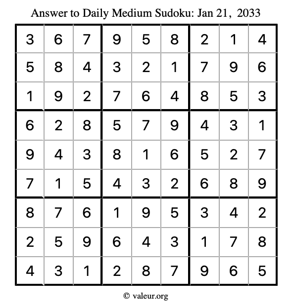 Answer to medium sudoku January 21, 2033