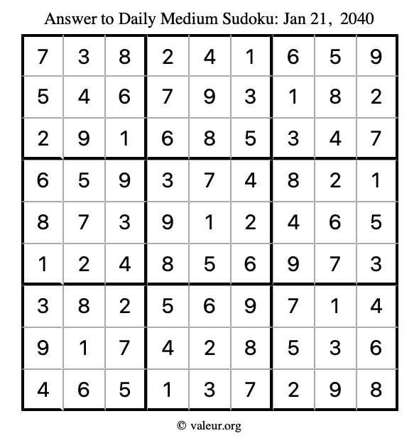 Answer to medium sudoku January 21, 2040