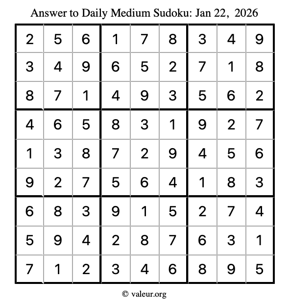 Answer to medium sudoku January 22, 2026