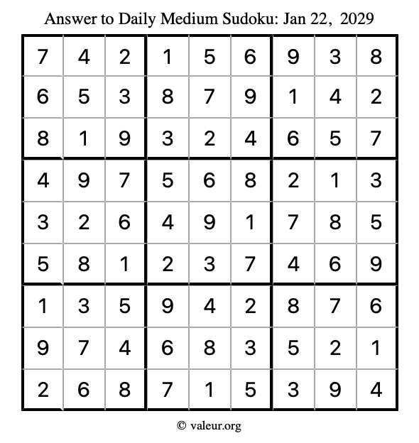 Answer to medium sudoku January 22, 2029