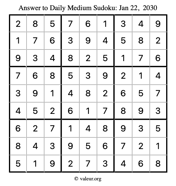 Answer to medium sudoku January 22, 2030