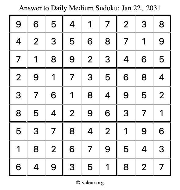 Answer to medium sudoku January 22, 2031