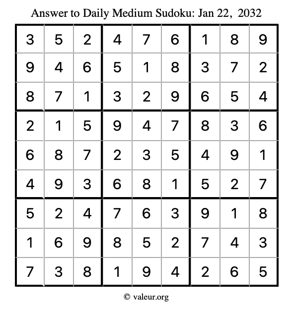 Answer to medium sudoku January 22, 2032