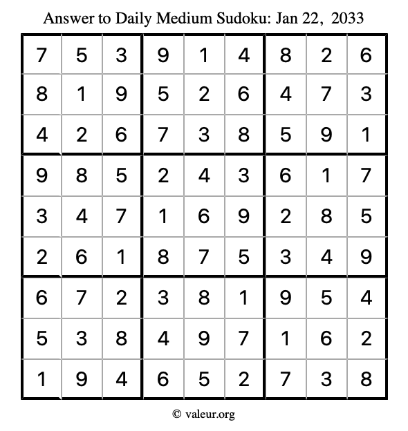 Answer to medium sudoku January 22, 2033