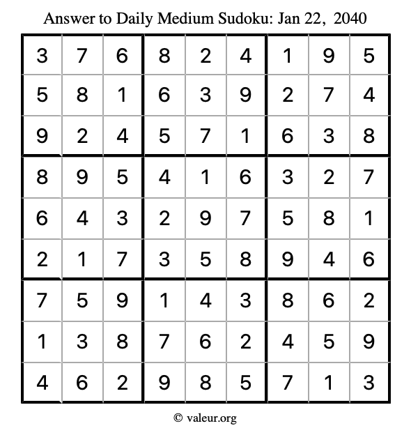 Answer to medium sudoku January 22, 2040