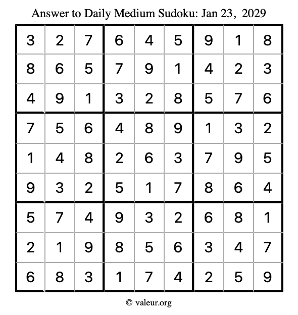 Answer to medium sudoku January 23, 2029