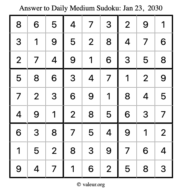 Answer to medium sudoku January 23, 2030