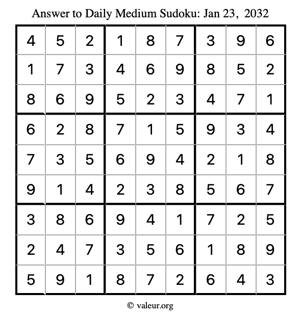Answer to medium sudoku January 23, 2032