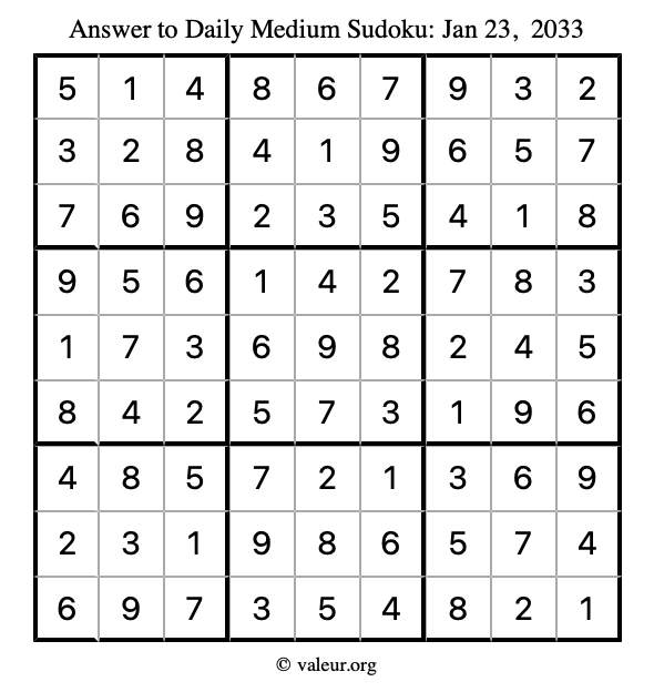 Answer to medium sudoku January 23, 2033