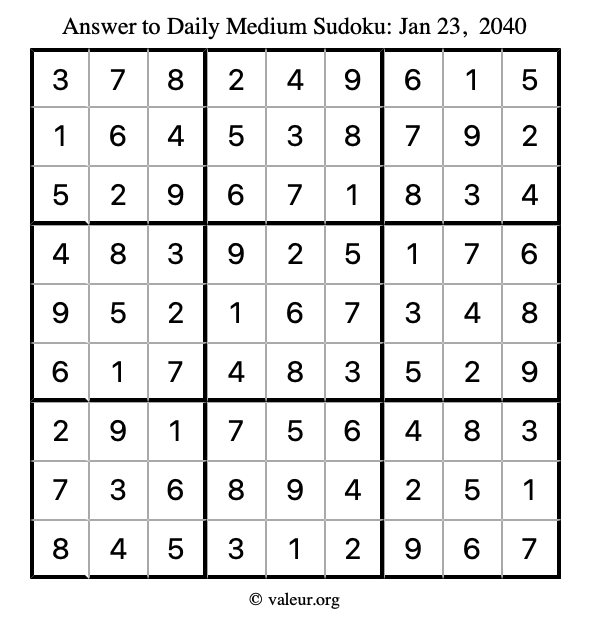 Answer to medium sudoku January 23, 2040
