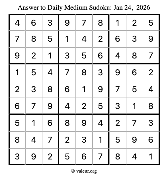 Answer to medium sudoku January 24, 2026