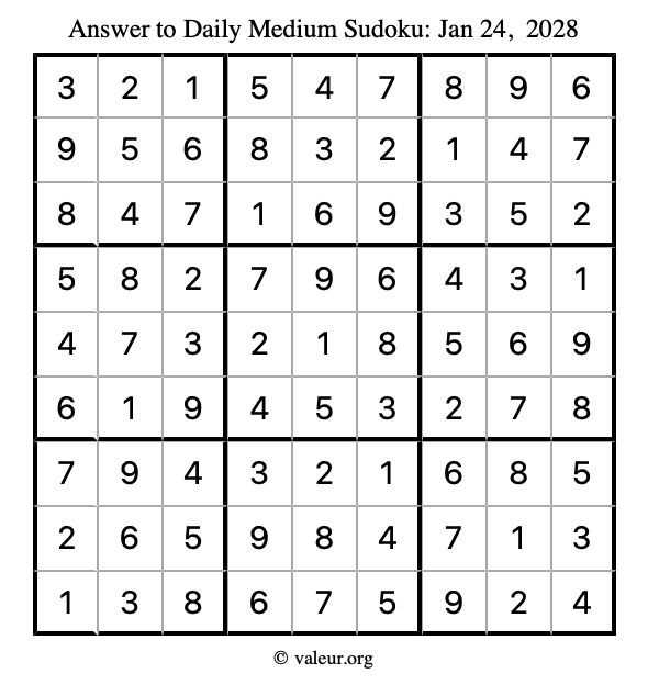 Answer to medium sudoku January 24, 2028
