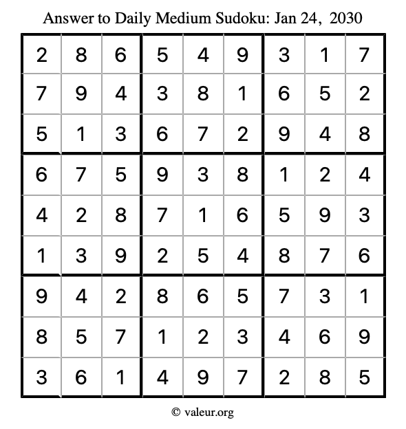 Answer to medium sudoku January 24, 2030