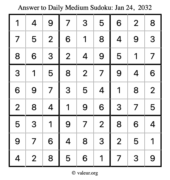 Answer to medium sudoku January 24, 2032