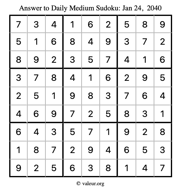 Answer to medium sudoku January 24, 2040