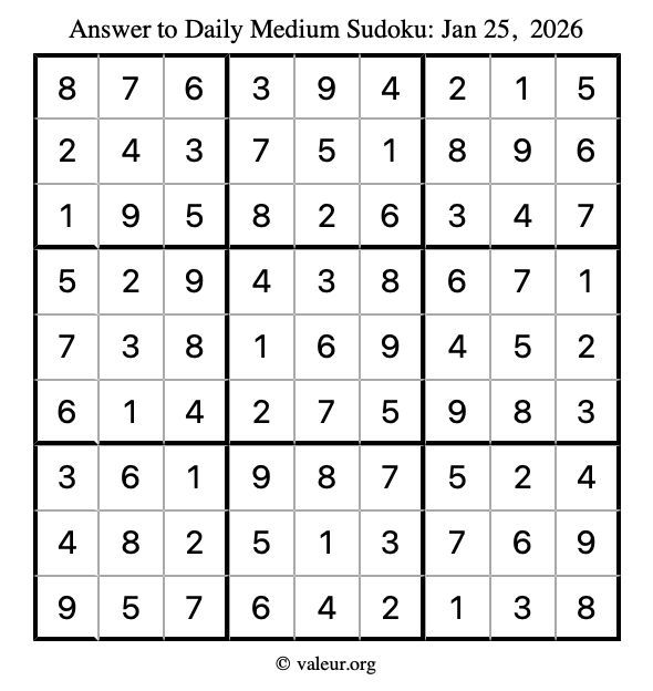 Answer to medium sudoku January 25, 2026