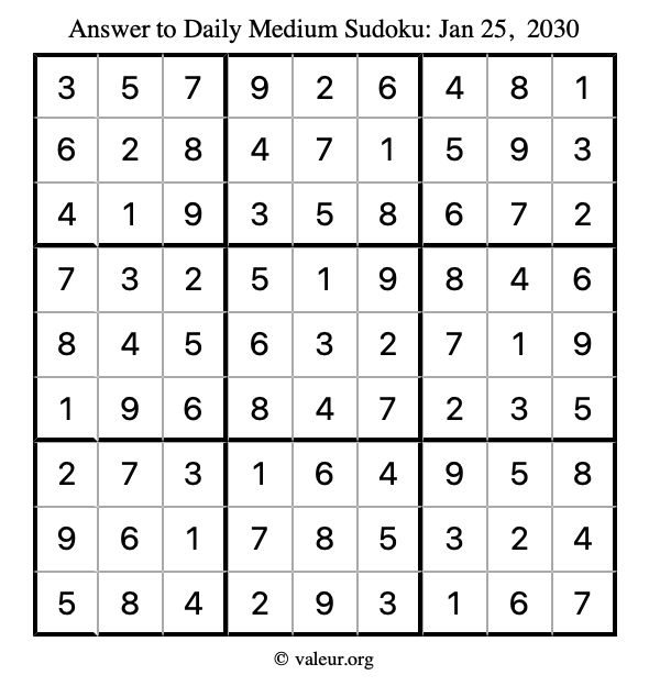 Answer to medium sudoku January 25, 2030