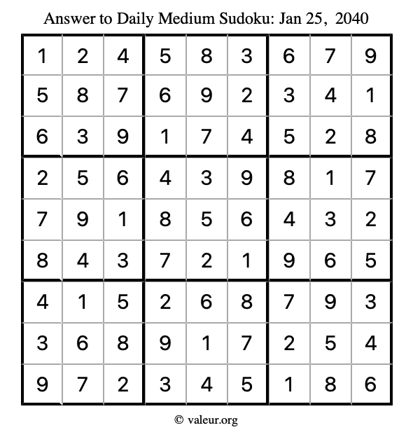 Answer to medium sudoku January 25, 2040