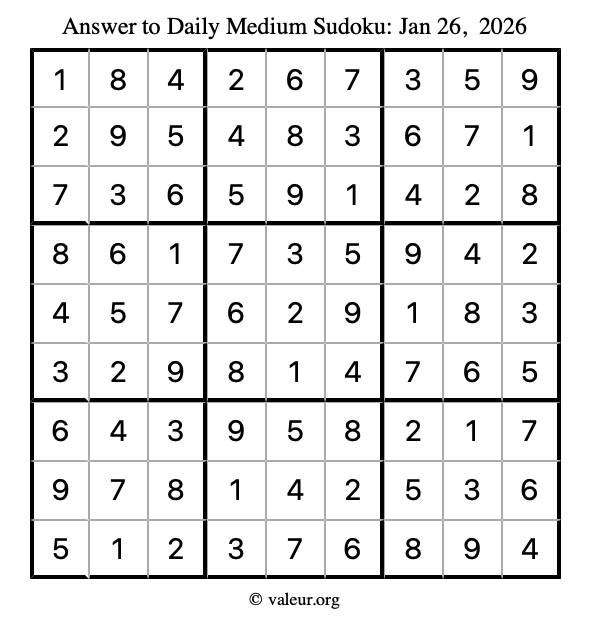 Answer to medium sudoku January 26, 2026