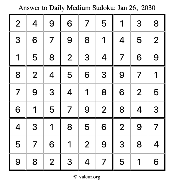 Answer to medium sudoku January 26, 2030
