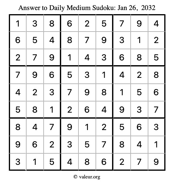 Answer to medium sudoku January 26, 2032