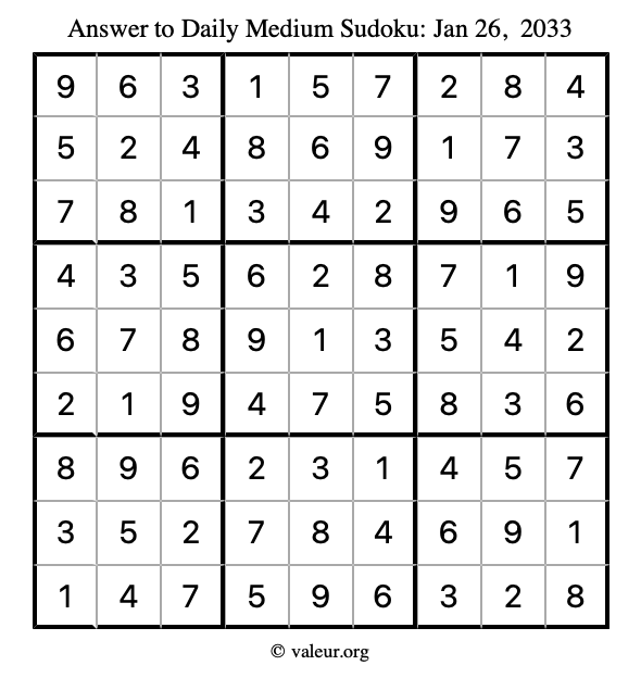 Answer to medium sudoku January 26, 2033