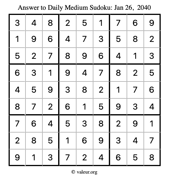 Answer to medium sudoku January 26, 2040