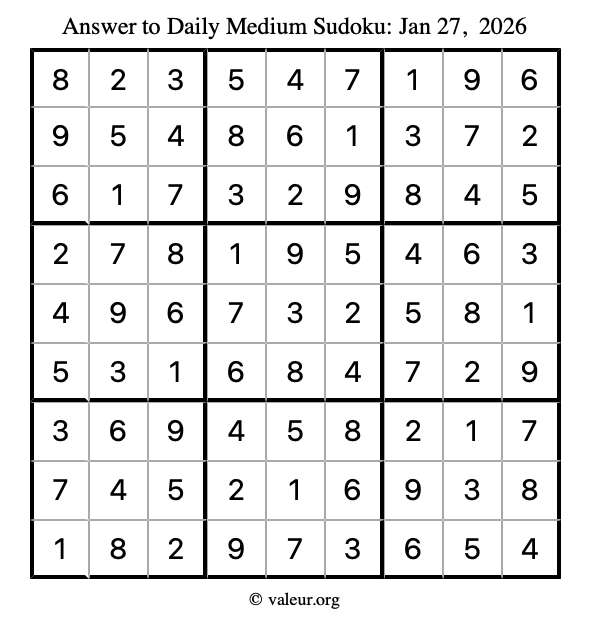 Answer to medium sudoku January 27, 2026