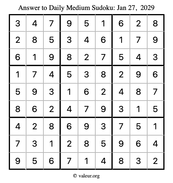 Answer to medium sudoku January 27, 2029
