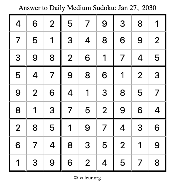 Answer to medium sudoku January 27, 2030