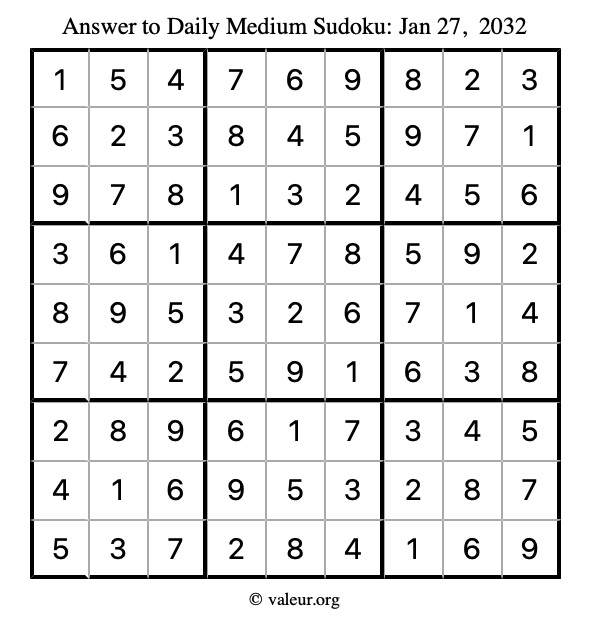 Answer to medium sudoku January 27, 2032
