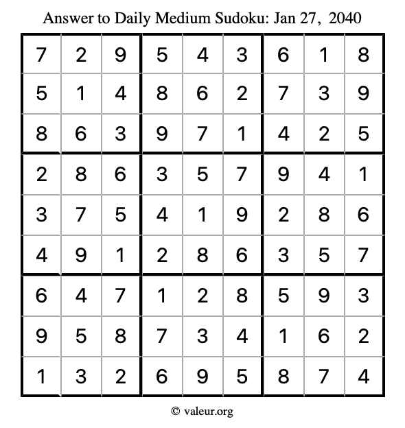 Answer to medium sudoku January 27, 2040